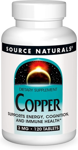 [BRSW2CA7OUIAAAA6] Source Naurals Copper, Supports Energy, Cognition, and Immune Health*, 3 mg - 120 Tablets