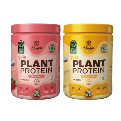 [BRSRYZY6OZ4GGFL2] Origin Nutrition Plant Protein Jar Combo | Strawberry + Creamy Vanilla | 25g Protein | 16 Servings, 2 Jars | Vegan, Trial Pack, Gut-Friendly