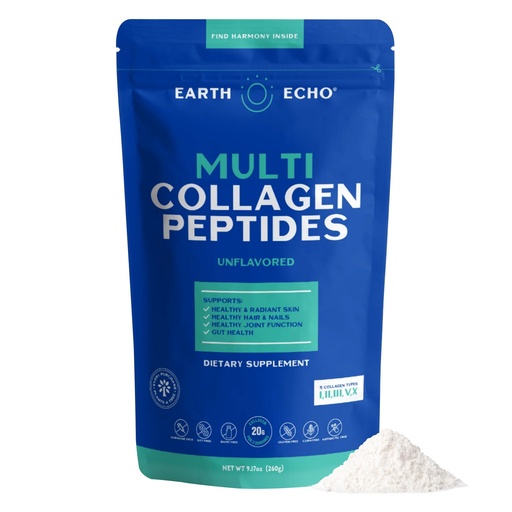 [BRSRAZIODEHW2GQ4] Earth Echo Multi Collagen Peptides Powder - Unflavored Hydrolyzed Collagen with Vitamin C & Hyaluronic Acid for Skin, Joints, Gut & Immunity - Non-GMO, Dairy-Free, Keto-Friendly - 26 Servings