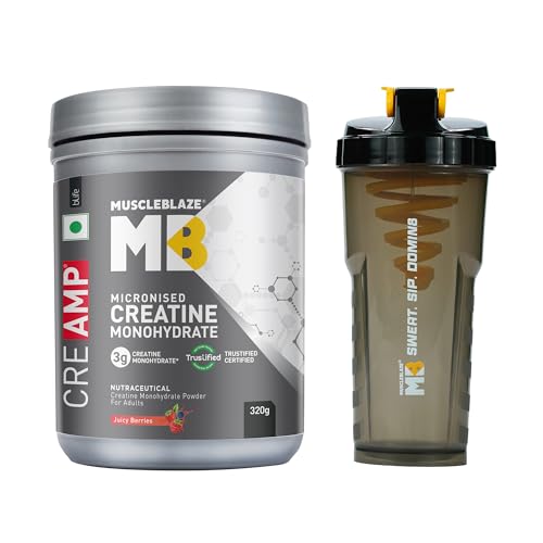 [BRSRGHA2CIFBM2QU] MuscleBlaze Micronised Creatine Monohydrate CreAMP Powder, 320g + Shaker