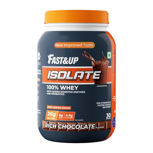 [BRSW2FICDMGWYFLG] Fast&Up 100% Pure European Whey Protein Isolate, Ultralow Carbs | 30 Servings | 26g Protein per serve | Low Lactose & Gluten Free | Fast Acting, No Bloating - Rich Chocolate Flavour