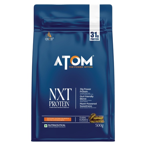 [BRSRGCQZO4FG2CLF] AS-IT-IS ATOM NXT Protein Dubai Kunafa, 500g - 31g Muscle Fuel from Yeast Protein with DigeZyme®