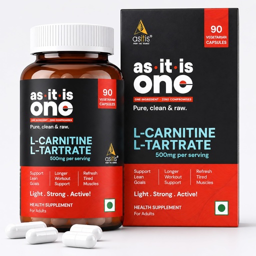 [BRSRAGT3PIMWGHTO] AS-IT-IS One L-Carnitine L-Tartrate 500mg Capsules for All Ages Adults; Supplement to Support Energy, Recovery & Metabolism, Support Lean Goals - 90 Capsules