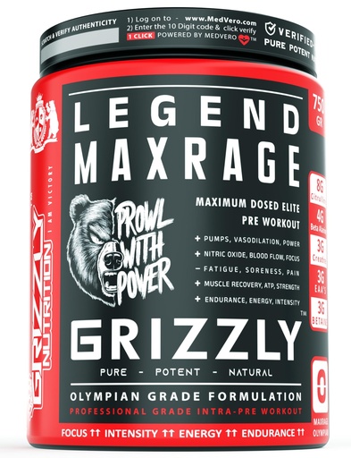 [BRSRGYYLDF7QGCY4] Grizzly Nutrition, Legend Maxrage Pre Workout, 750 Gram, Extra 30Gr Energy caffeine pack, Olympian Standard, Citrulline, Theanine, EAA +21 Performance Boosters, 2026 Flagship Edition, Pineapple