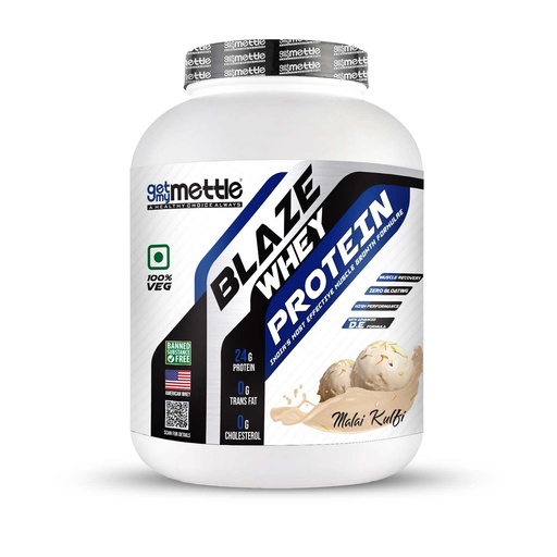 [BRSRMAY3OQMBGDTV] Getmymettle Blaze Whey Protein 2kg Malai Kulfi - 24g Protein, 10.66g BCAA, 8.09g Glutamine, 100% Natural Whey, Enhanced with Digestive Enzymes