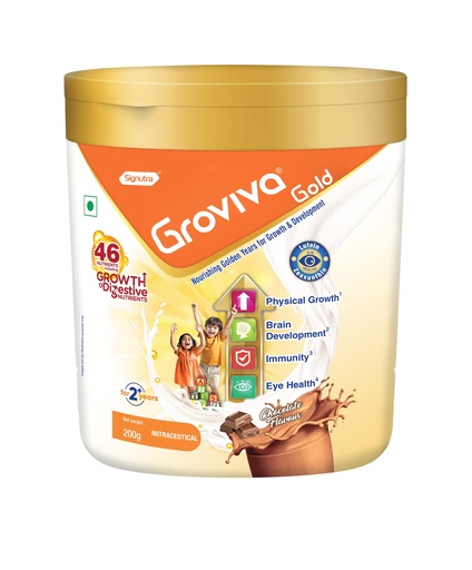 [BRSRABIPABYWK3YU] Groviva Gold Milk Protein Powder for Kids | 2-6 Years | 200g Chocolate Jar| 46 Nutrients | Growth & Digestive Nutrients | Supports Physical Growth, Brain Development, Immunity & Eye Health