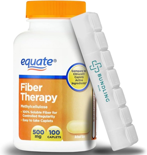 [BRSRAFT4BV4GYHLA] Equate Fiber Therapy 500mg Supplement, 100 Count, 7 Day Pill Organizer Included - 1 Pack