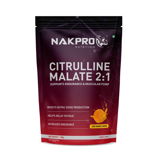 [BRSROZQPCMNAIDL4] NAKPRO Citrulline Malate Powder | 2g Citrulline Per Serving | Supports Endurance & Muscle Strength | Easily Dissolve (Tangy Orange, 100g)