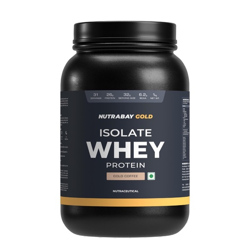 [BRSROHAZDEJWGDQ4] Nutrabay Gold Whey Protein Isolate Powder 26g Protein, 6.2g BCAA per Serving, Easy to Digest, NABL Lab Tested – Muscle Growth & Recovery – 1kg, Cold Coffee|100% Authentic Clean Protein