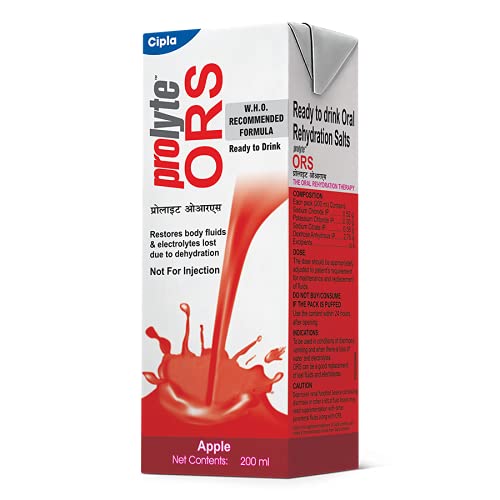 [BRSW2ZYBC4CB4ALA] Cipla Prolyte Ors Ready To Drink Oral Rehydration Contains Vital Electrolytes | Restores Body Fluids & Electrolytes Lost Due To Sweating, Diarrhea & Vomiting | Who Formula (Apple, Pack Of 10, Liquid)