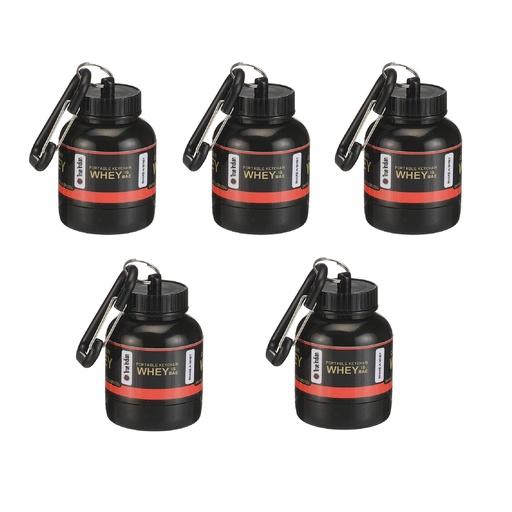 [BRSWYBDQOINBA2AZ] NEW 2024 Whey Bottle Combo - Small Portable Protein Container With Key-Chain, Supplement Powder Carrying Funnel, 30 ml Flask (Pack of 5)