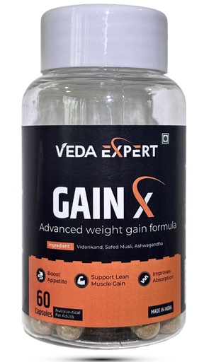 [BRSRGEIFB4IWY3I2] GAIN X -Advanced Weight Gainer Supplement | Supports Lean Muscle Growth & Appetite Booster with Ashwagandha, Vidarikand & Safed musli | Natural & Ayurvedic, 60 Capsules for Men & Women |