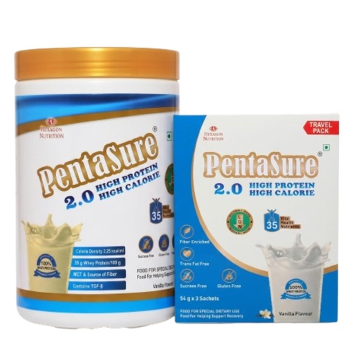[BRSRYZD2OZ5AYADB] PentaSure 2.O High Protein High Calorie Vanilla - 1 kg with Travel Pack (162g)