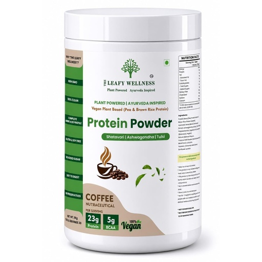 [BRSRYYIFAB6GAETO] Plant Protein Powder – Pea & Brown Rice Protein with Ayurvedic Herbs | 23g Protein & 5g BCAA | Ashwagandha, Shatavari & Tulsi | No Added Sugar, No Preservatives | For Men & Women (500g, Coffee)