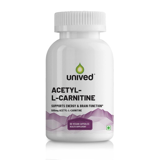 [BRSWYCYNAEMQ2GYY] Unived Acetyl L-Carnitine 500mg | Supercharges Brain Function, Fat Loss, & Reaction Time. | Single Ingredient, Flavorless & Caffeine Free | 60 Vegan Capsules