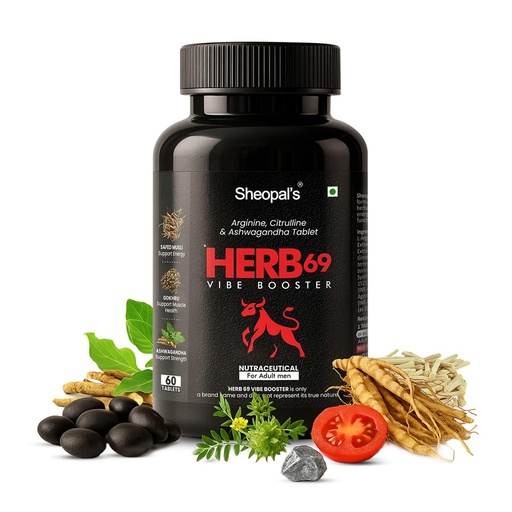 [BRSREHQQOIMR6FY3] Sheopals Herb 69 Vibe Booster Supplement for Men with L-Arginine, L-Citrulline, Ginseng, Ashwagandha – 60 Caplets