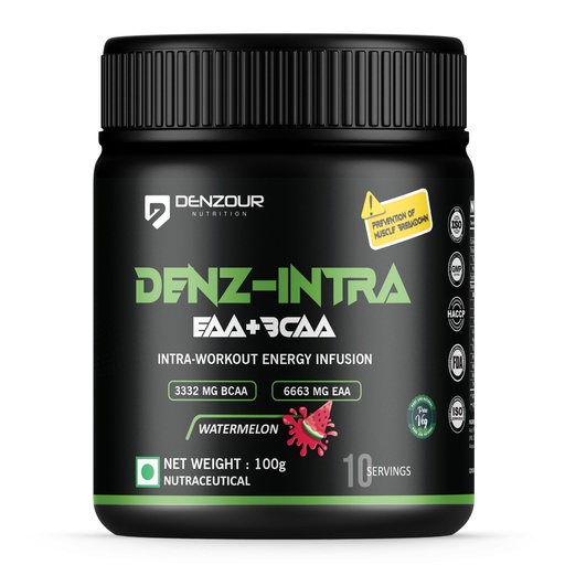 [BRSROCYFCUCQEEL6] DENZOUR NUTRITION Denz - Intra Workout Powder,Most Explosive Muscle Pump,Energy Infusion Formula With 3300 Mg Bcaa,6600 Mg Eaa For Men And Women (100 G,Watermelon,1 Count,10 Servings)