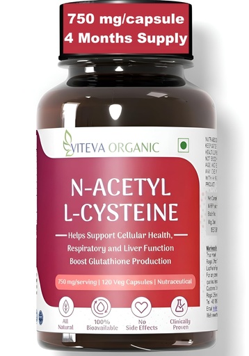 [BRSW2HYFBVYQA3DD] N-Acetyl L-Cysteine NAC Supplement 750mg - 120 Veg Capsules | >99% Pure Grade NAC with Piperine | Acetyl cysteine Thins Mucus, Boosts Glutathione, Liver & Lung Detox, Respiratory Health