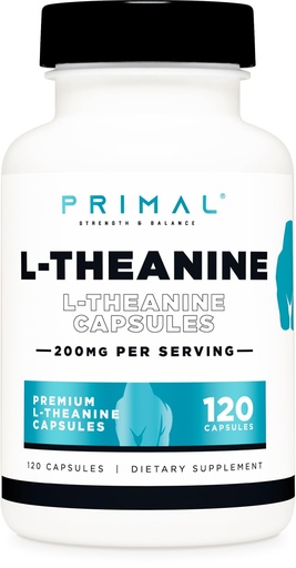 [BRSROZIFBB5GEE3D] Primal L-Theanine Capsules (120 Servings, 200mg Per Serving) - Non-GMO, Gluten Free
