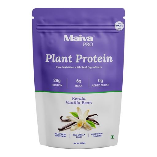 [BRSRAAYDCB6GO3DB] Maiva Pro Plant Protein Powder - 250g - Kerala Vanilla Bean (Vanilla) | 28g Protein, Pea Protein Isolate | No Artificial Sweeteners | Easy to Digest, Light on Stomach | No Bloating | Vegan, Lactose Free