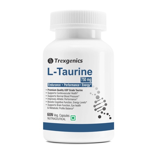 [BRSRMYY7OEFRQ3LK] Trexgenics L-TAURINE 750 mg Nervous System, Energy, Heart, Cardiovascular system, Brain, Eye Health Support (60 Vcaps) (Pack of 1)