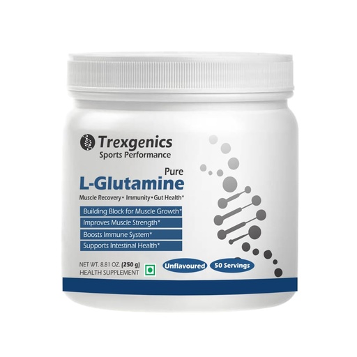 [BRSRAAYFAFYGKETL] Trexgenics L-GLUTAMINE Pure Powder (50 Servings) Muscle Building Block for Strength & Growth, Leaky Gut Health, Immunity (250 gm) (Pack of 1)