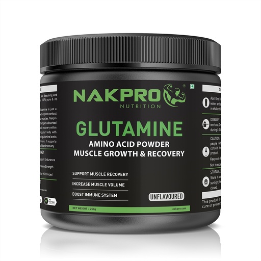 [BRSROFT6OUHAOALO] Nakpro L-Glutamine Powder - JAR | 4g Glutamine Per Serving, 50 Servings | Post Workout Amino Acid Protein Supplement for Muscle Growth and Recovery (Unflavoured, 250g)