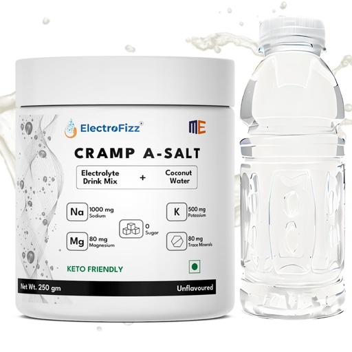 [BRSREZYECAFROC3X] Cramp A-salt Electrolyte Powder | Sodium, Potassium, Magnesium, Coconut Water Powder | Zero Sugar| Keto Electrolyte| Endurance Electrolytes| Hydration (250gm, Unflavoured)