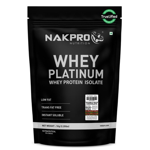 [BRSRMHQTOFYBYH3A] NAKPRO NUTRITION Platinum Whey Protein Isolate | 1kg Double Rich Chocolate | 28g Protein| Trustified Certified