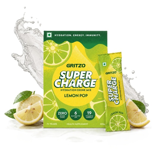 [BRSRYYL2BYJRM3LB] Gritzo Supercharge Hydration Drink Mix (7+y) Lemon Pop, 15 Sachets