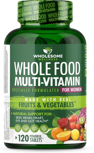 [BRSWGC33A5YRYFLF] Wholesome Wellness Whole Food Multivitamin for Women - Natural Multi Vitamins, Minerals, Organic Extracts - 120 Tablets