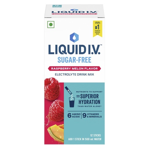 [BRSRG2TYAUMBQ3LU] Liquid I.V. Sugar Free - Raspberry Melon | 12 Sticks = 6L Water | Hydration Drink Mix Powder 10g |Sodium, Potassium & Magnesium Hydration Drink|No Sugar