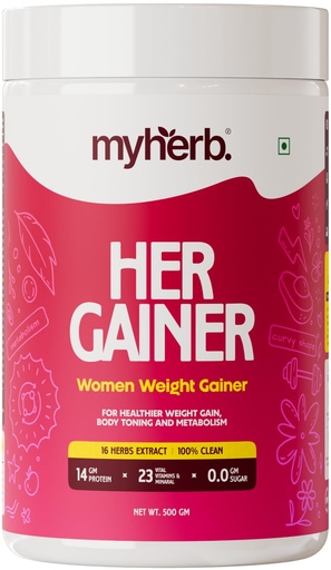 [BRSRMAQYCR5RQ2TD] MYHERB Women’s Weight Gainer,Her Gainer With 16 Herbs & Aguaje Fruit,3 High Qaulity Protien,For Weight & Mass Gainer And Muscle Growth For Women (500 g (Pack of 1), Chocolate)
