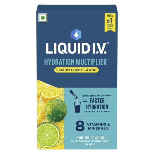[BRSRG2TYBZ7QGFY2] Liquid I.V.™ Hydration Multiplier™ - Lemon Lime|6 Sticks = 3 LTRS| Hydration Drink Mix 16g