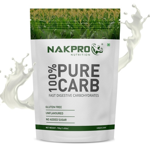 [BRSW2HQ3OECAEH3J] NAKPRO 100% PURE CARB | High Calorie Carbohydrate For Weight Gain & Mass Gain | Easy Mixing, Fast Digesting Supplement Powder For Men & Women | 750 Grams Unflavoured (7.5 Servings)
