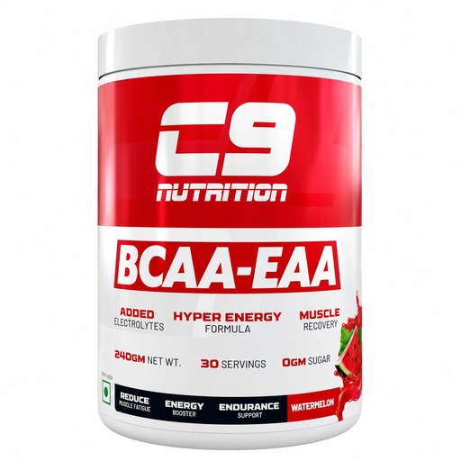 [BRSRAGQ7O57RMF37] C9 NUTRITION BCAA EAA Powder with 5000mg BCAA, 9000mg EAA & 500mg L-Arginine | Sugar-Free Amino Acid Supplement with Electrolytes for Workout & Muscle Recovery | 30 Servings, Watermelon Flavour