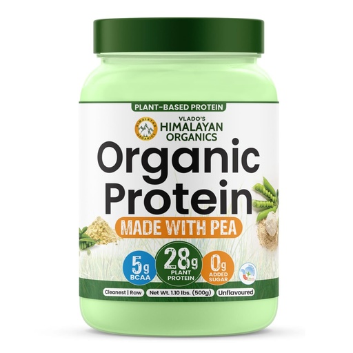 [BRSRE2Y6DFYQ42AY] Vlado's Himalayan Organics Organic protein Powder I Plant protein I 28G Protein , 5G BCAA I Made with 100% Organic Pea's I Clean & Vegan Protein I Lab Tested I Fast Absorbing, No Bloating, Easy to Digest | Faster Muscle Recovery I Unflavoured - 500 Grams