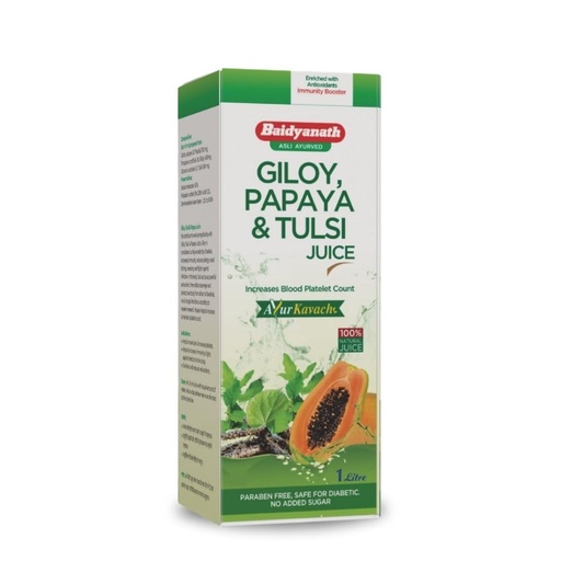 [BRSRO2QQBYORUGQY] Baidyanath Asli Ayurved Giloy, Papaya & Tulsi Juice - Boost Blood Platelet Count | Ayurvedic Herbal Juice | 1 Ltr