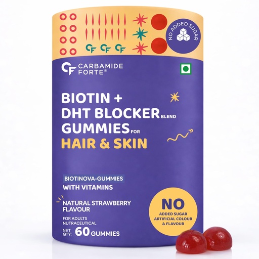 [BRSRGGD7OQGW2HT6] Carbamide Forte Hair Gummies with Biotin & DHT Blockers | Biotin Gummies for Hair Growth | Hair Supplement for Women & Men | Strawberry Flavour with No Added Sugar | 60 Gummies