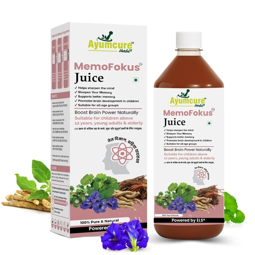 [BRSRGBQ3PMDWKA3Z] Ayumcure MemoFokus Juice 1L | Ayurvedic Brain Wellness & Memory Support Drink with 11+ Herbs | Supports Focus, Alertness & Cognitive Wellness | 100% Natural