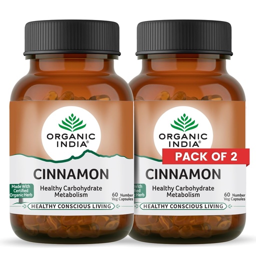 [BRSWG2T3CR7GKHL4] A TATA Product - Organic India Cinnamon - 60 Veg Capsules (Pack of 2), Improves Appetite & Digestion, Carbohydrate Metabolism, Insulin Regulation, Rich In Natural Antioxidants, Boosts Immunity