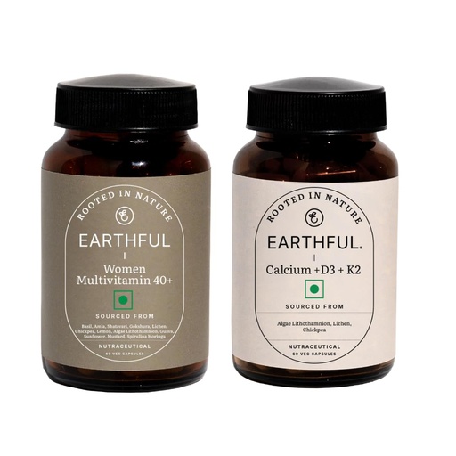 [BRSREYA7OQMR6FDZ] Earthful Menopause Care Combo | Multivitamin Women 40+ & Calcium+D3+K2 | Bone Health, Hormonal Balance | 100% Natural with 12 Vital Vitamins, Herbs | 60 Capsules