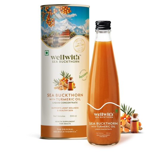 [BRSREGT4OQIBQ3Q6] Wellwith (Ayuzera) Sea Buckthorn with Turmeric Curcumin Oil – 300ml (Pack of 1) |Pulp Juice for Joint Health, Immunity & Skin | Omega 3 6 7 9 & Antioxidants