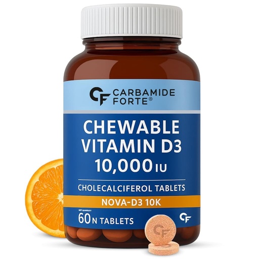 [BRSRECAFOAFWG3T7] Carbamide Forte Vitamin d3 10000iu | Chewable Vitamin D Tablets | D3 Supplement for Bone & Immunity | Vitamin D3 Supplement for Women & Men | Orange Flavour - 60 Tablets