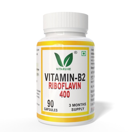 [BRSRGYD7CFYBYAAU] VITARUHE® Vitamin B2 Riboflavin – High Potency Vitamin B2 for Energy, Metabolism, Vision & Skin Health | Supports Red Blood Cell Formation & Nervous System Function | 90 Vegan Capsules | No Artificial Additives | Non-GMO