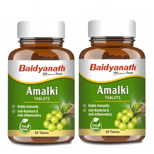 [BRSW2H3QCJ7AE3TD] Baidyanath Ayurved Amlaki (Amla) 60 Tablets (Pack of 2) - Natural Health Booster for Enhanced Hair, Skin, Digestive Health, Metabolism Support and Sugar Level Management