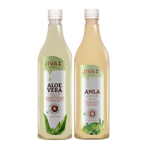 [BRSRYFIOO4MGYFY2] Jiva Aloe Vera Juice 1L + Amla Juice 1L | Cold Pressed Ayurvedic Wellness Combo | Supports Digestion, Immunity, Skin & Hair Wellness | Pack of 2