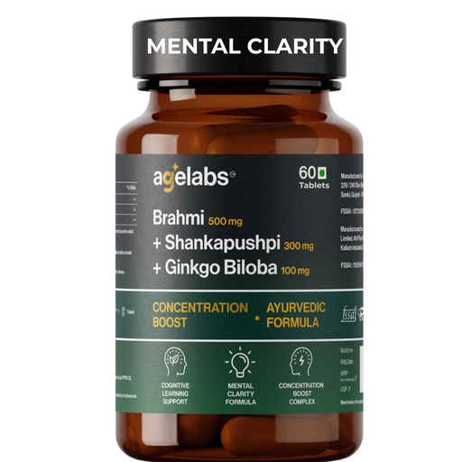 [BRSRGYYHBEFBUGYZ] Brahmi 500 mg + Shankhpushpi 300 mg + Ginkgo Biloba 100 mg | Supports Cognitive Health, Focus & Mental Clarity | 60 Vegetarian Tablets