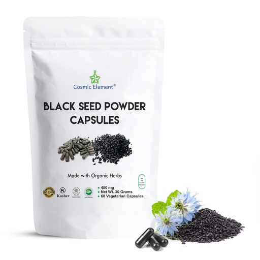 [BRSWYZYFC4MAOCL5] Cosmic Element 100% Pure Black Seed Powder Capsules Organic - Vegan Nigella Sativa 450mg Black Cumin Seeds per Serving- for Health - 60 Capsules