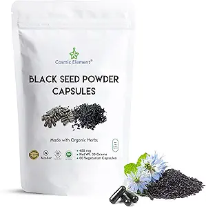 [BRSWYZYFC4MAOCL5] Cosmic Element 100% Pure Black Seed Powder Capsules Organic - Vegan Nigella Sativa 450mg Black Cumin Seeds per Serving- for Health - 60 Capsules